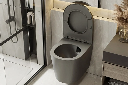 Унитаз подвесной ABBER Bequem AC1102TMG серый матовый, безободковый, смыв торнадо Унитаз подвесной ABBER Bequem AC1102TMG серый матовый, безободковый, смыв торнадо