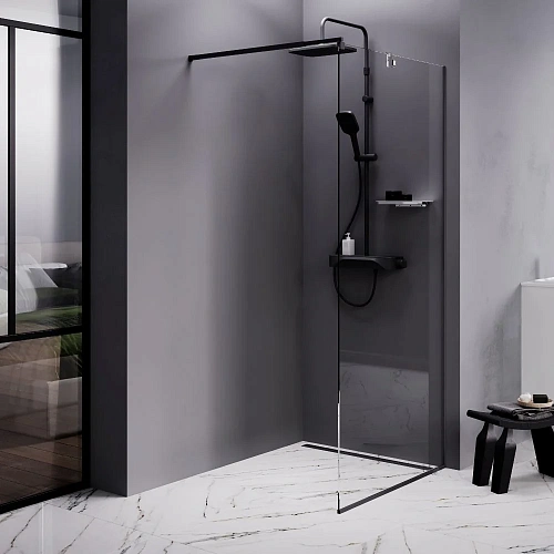Душевая перегородка AM.PM Func W84WI-90-F1-BTE 90x200, стекло прозрачное 8 мм с покрытием, профиль черный Душевая перегородка AM.PM Func W84WI-90-F1-BTE 90x200, стекло прозрачное 8 мм с покрытием, профиль черный