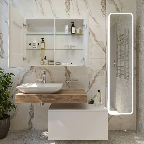 Зеркальный шкаф STWORKI Ольборг МВК080 100, с подсветкой, навесное, белое, большое, в стиле лофт, с 541614 Зеркальный шкаф STWORKI Ольборг МВК080 100, с подсветкой, навесное, белое, большое, в стиле лофт, с 541614