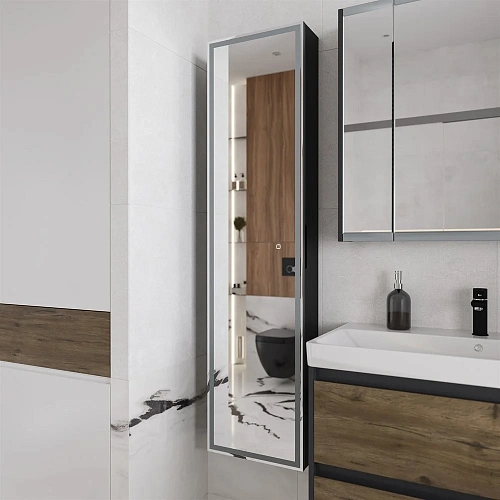 Шкаф-пенал STWORKI Кронборг МВК077 40, с подсветкой, черный 541673 Шкаф-пенал STWORKI Кронборг МВК077 40, с подсветкой, черный 541673