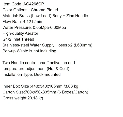 Смеситель для раковины ARROW AG4266CP хром Смеситель для раковины ARROW AG4266CP хром