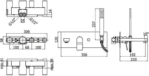 Смеситель для ванны Paffoni Tilt TI001NO (с внутренней частью) Смеситель для ванны Paffoni Tilt TI001NO (с внутренней частью)