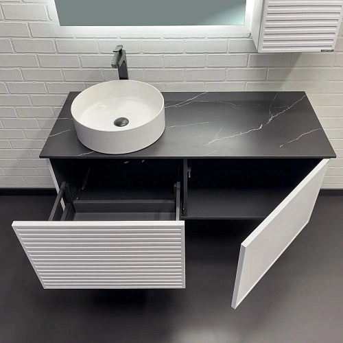 Тумба с раковиной Comforty Геленджик 120 00-00018707 белый матовый со столешницей мрамор Калакатта Блэк раковина Comforty 9110 Тумба с раковиной Comforty Геленджик 120 00-00018707 белый матовый со столешницей мрамор Калакатта Блэк раковина Comforty 9110