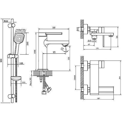 Комплект смесителей Orange Splito M36-311cr хром Комплект смесителей Orange Splito M36-311cr хром