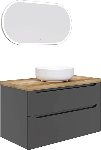 Комплект мебели STWORKI Берген 100 серая со светлой столешницей, раковина Moon 1 549595 Комплект мебели STWORKI Берген 100 серая со светлой столешницей, раковина Moon 1 549595