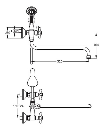 Смеситель для ванны Vidima Retro BA129AA с душевым гарнитуром, поворотный излив, хром Смеситель для ванны Vidima Retro BA129AA с душевым гарнитуром, поворотный излив, хром