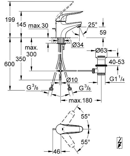Смеситель для раковины GROHE Euroeco Special с донным клапаном, хром (32764000) Смеситель для раковины GROHE Euroeco Special с донным клапаном, хром (32764000)