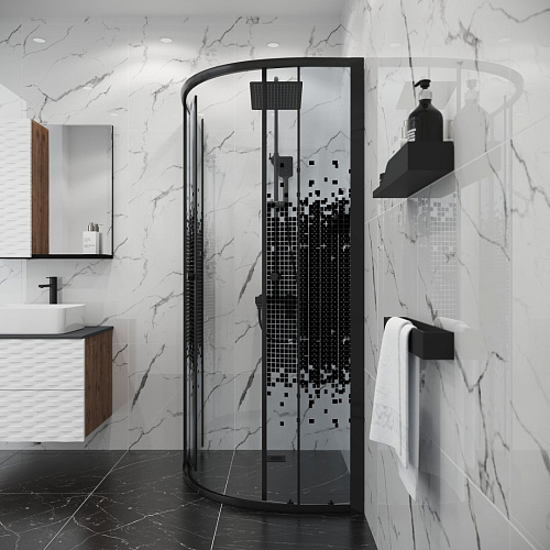 Душевой уголок Niagara Eco NG-1003-14BLACK (80x80x190) четверть круга, раздвиж, профиль черный, стекло мозаика (4мм) Душевой уголок Niagara Eco NG-1003-14BLACK (80x80x190) четверть круга, раздвиж, профиль черный, стекло мозаика (4мм)