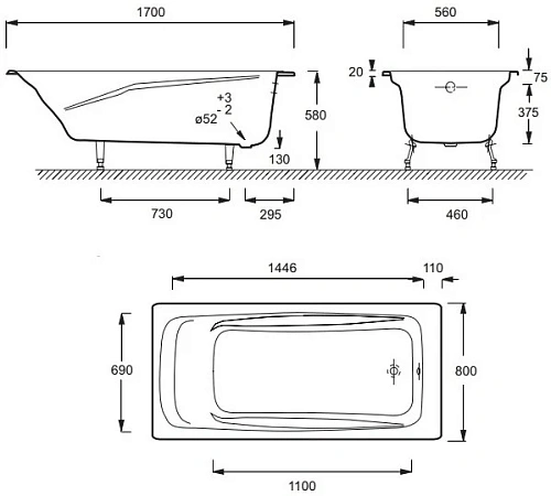 Ванна чугунная Jacob Delafon Repos 170x80 E2918-S-00 Ванна чугунная Jacob Delafon Repos 170x80 E2918-S-00