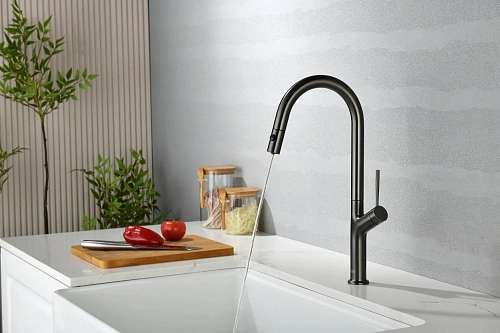 Смеситель для кухни AQUAme Cucina AQM9905GM с выдвижным изливом, с подключением к фильтру с питьевой водой, металл Смеситель для кухни AQUAme Cucina AQM9905GM с выдвижным изливом, с подключением к фильтру с питьевой водой, металл