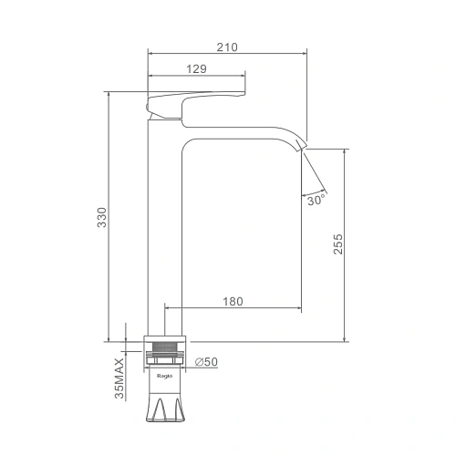Смеситель для раковины Raglo R02.15.23 высокий, монолитный, золото Смеситель для раковины Raglo R02.15.23 высокий, монолитный, золото