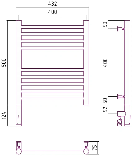 Полотенцесушитель электрический Сунержа Богема 3.0 прямая 500х400 МЭМ левый 31-5804-5040 Матовый чер Полотенцесушитель электрический Сунержа Богема 3.0 прямая 500х400 МЭМ левый 31-5804-5040 Матовый чер