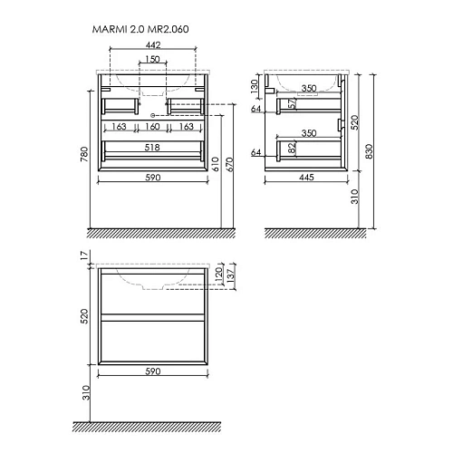 Тумба под раковину Sancos Marmi 2.0 MR2.060ECH 590х445х520 дуб чарльстон, подвесная Тумба под раковину Sancos Marmi 2.0 MR2.060ECH 590х445х520 дуб чарльстон, подвесная