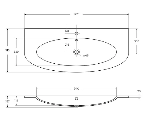 Раковина CEZARES 50178 Bianco 1220x515 искусственный камень Раковина CEZARES 50178 Bianco 1220x515 искусственный камень