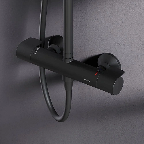 Душевая система AM.PM X-Joy F0785A422 с термостатом, верхний душ 220мм, черный Душевая система AM.PM X-Joy F0785A422 с термостатом, верхний душ 220мм, черный