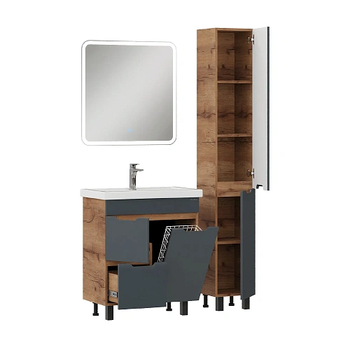 Тумба под раковину Onika Айленд 70 см 107069 напольная, графит/дуб крафт золотой, с корзиной (для Фостер 70) Тумба под раковину Onika Айленд 70 см 107069 напольная, графит/дуб крафт золотой, с корзиной (для Фостер 70)