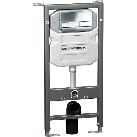 Комплект унитаза Ceramica Nova Metropol Rimless CN4002 c шумоизоляцией CN1000 инсталляцией Envision клавишей смыва Flat хром и креплениями CN1002CH