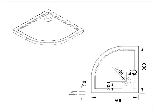 Душевой поддон Vincea VST-5AQ-9090, 900x900x50 Душевой поддон Vincea VST-5AQ-9090, 900x900x50