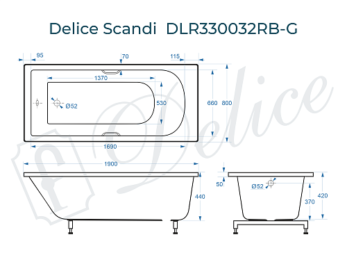 Ванна из искусственного камня Delice Scandi 190х80 DLR330032RB-G с черными ручками, глянцевая Ванна из искусственного камня Delice Scandi 190х80 DLR330032RB-G с черными ручками, глянцевая
