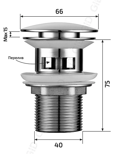 Донный клапан Gid с переливом Ch100-1 73303K хром 7x7x10 Донный клапан Gid с переливом Ch100-1 73303K хром 7x7x10
