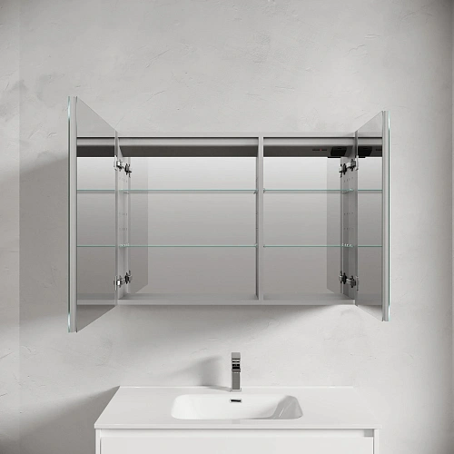 Зеркальный шкаф Sancos Evoke SC80100 1000x700х136 мм из алюминия с LED подсветкой Зеркальный шкаф Sancos Evoke SC80100 1000x700х136 мм из алюминия с LED подсветкой