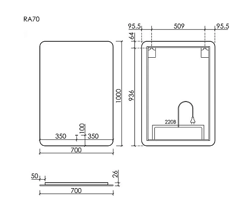 Зеркало SANCOS Ray 700x1000 RA700 c подсветкой 6000K, выключатель на взмах Зеркало SANCOS Ray 700x1000 RA700 c подсветкой 6000K, выключатель на взмах