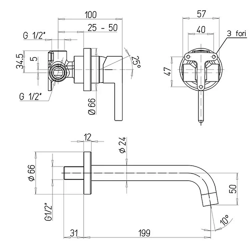 Смеситель для раковины Paini Brera 74PZ208 встраиваемый, чёрный матовый PVD Смеситель для раковины Paini Brera 74PZ208 встраиваемый, чёрный матовый PVD