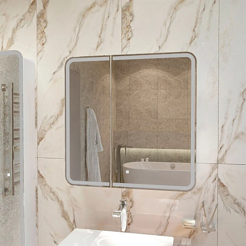 Зеркальный шкаф STWORKI Ольборг МВК079 80, с подсветкой, навесной, белый, прямоугольный, в стиле лоф 541601 Зеркальный шкаф STWORKI Ольборг МВК079 80, с подсветкой, навесной, белый, прямоугольный, в стиле лоф 541601