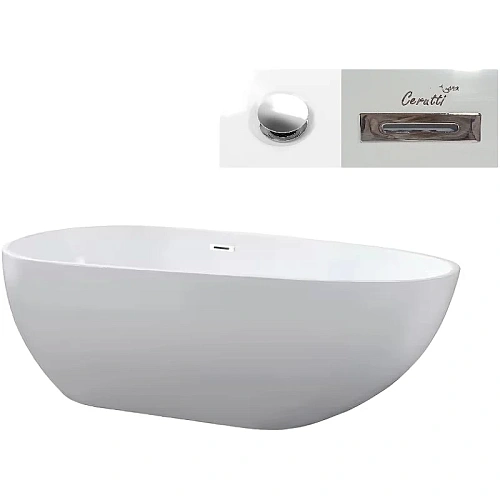 Ванна отдельностоящая Ceruttispa MIMI170 CT9671 1700x800x580 акриловая, белая, со сливом-переливом Ванна отдельностоящая Ceruttispa MIMI170 CT9671 1700x800x580 акриловая, белая, со сливом-переливом