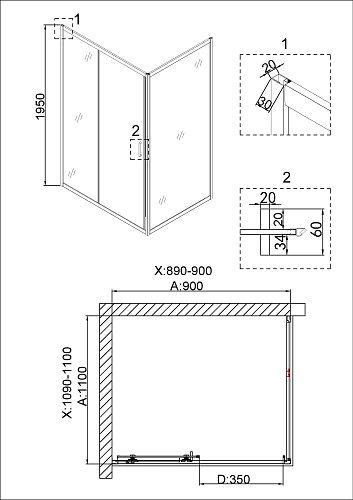 Душевой уголок Niagara Nova NG-42-9AG-A110G (90x110x195) прямоугольная, дверь раздвижная Душевой уголок Niagara Nova NG-42-9AG-A110G (90x110x195) прямоугольная, дверь раздвижная