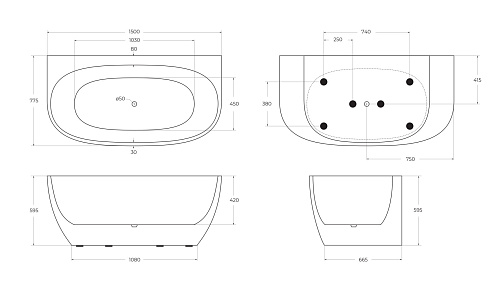 Акриловая ванна BelBagno BB83-1500-W0 1500x775 Акриловая ванна BelBagno BB83-1500-W0 1500x775