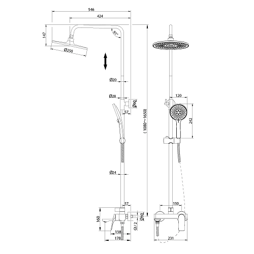 Душевая система GROSSMAN Galaxy 500.K35.01.100 хром глянцевый Душевая система GROSSMAN Galaxy 500.K35.01.100 хром глянцевый