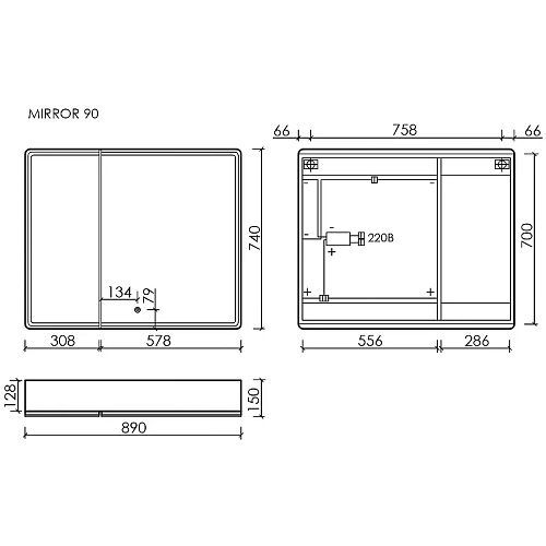Зеркальный шкаф Sancos Mirror MI90EG 890x150х740 мм, с LED подсветкой, дуб галифакс натуральный Зеркальный шкаф Sancos Mirror MI90EG 890x150х740 мм, с LED подсветкой, дуб галифакс натуральный