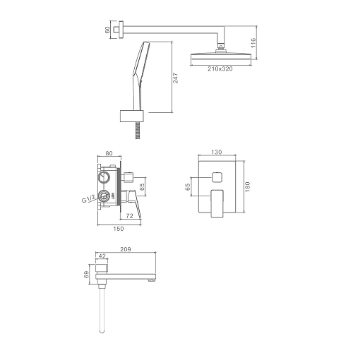 Душевая система Raglo R30.27.06 встраиваемая, черный Душевая система Raglo R30.27.06 встраиваемая, черный
