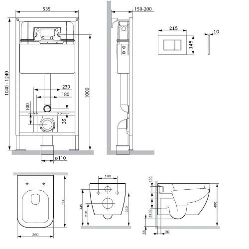 Комплект унитаза AM.PM Gem IS70251.901701 с инсталляцией, сиденьем микролифт и клавишей смыва Комплект унитаза AM.PM Gem IS70251.901701 с инсталляцией, сиденьем микролифт и клавишей смыва