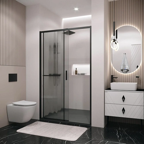 Душевая дверь GROSSMAN Style 100.K33.05.110.21.02 (110x195) черный матовый, стекло шиншилла Душевая дверь GROSSMAN Style 100.K33.05.110.21.02 (110x195) черный матовый, стекло шиншилла