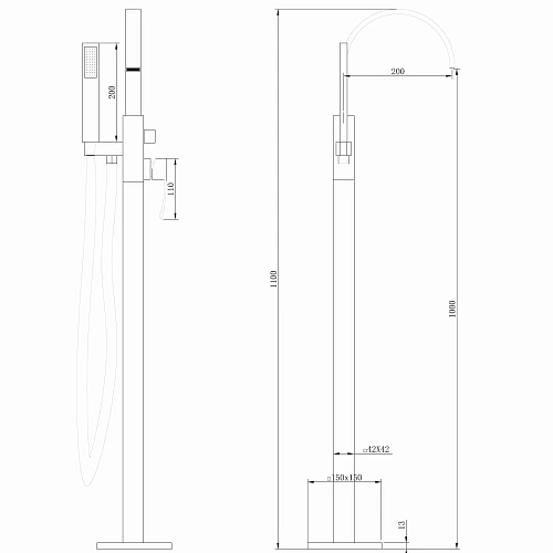 Смеситель для ванны ABBER Wasserfall AF8615SP напольный с душем, сатин Смеситель для ванны ABBER Wasserfall AF8615SP напольный с душем, сатин
