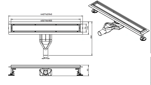 Душевой лоток Ceramalux CL6138-70 щелевой, нержавеющая сталь, сатин 700 мм 2, сатин Душевой лоток Ceramalux CL6138-70 щелевой, нержавеющая сталь, сатин 700 мм 2, сатин
