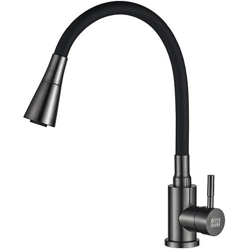 Смеситель для кухни BOCH MANN MIA GR BM10422 из нержавеющей стали с гибким изливом, серый Смеситель для кухни BOCH MANN MIA GR BM10422 из нержавеющей стали с гибким изливом, серый