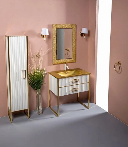 Тумба под раковину Armadi Art Monaco 80см белая глянец + золото под раковину 866-080-WG Тумба под раковину Armadi Art Monaco 80см белая глянец + золото под раковину 866-080-WG