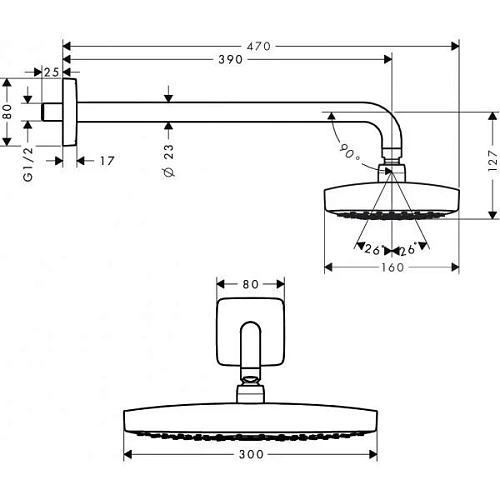 Верхний душ hansgrohe Raindance Select E 300 2jet, хром 27385000 Верхний душ hansgrohe Raindance Select E 300 2jet, хром 27385000