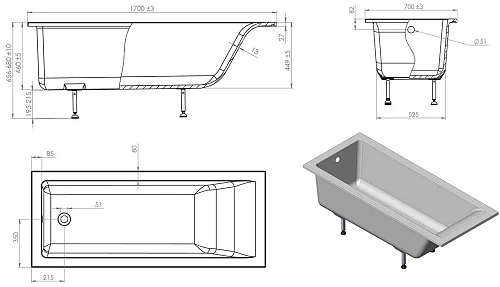 Ванна из искусственного камня Astra-Form Нейт 170х70, белая 01010041 Ванна из искусственного камня Astra-Form Нейт 170х70, белая 01010041