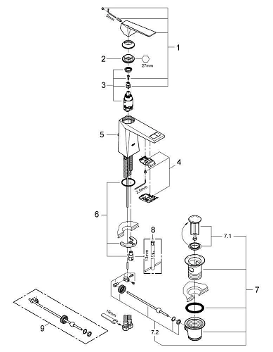Смеситель для раковины GROHE Allure Brilliant с донным клапаном, хром (23029000) Смеситель для раковины GROHE Allure Brilliant с донным клапаном, хром (23029000)