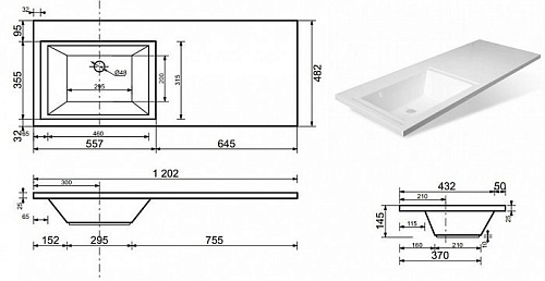 Раковина Эстет Даллас 120 ФР-00001490 левая с кронштейном 120 см Раковина Эстет Даллас 120 ФР-00001490 левая с кронштейном 120 см