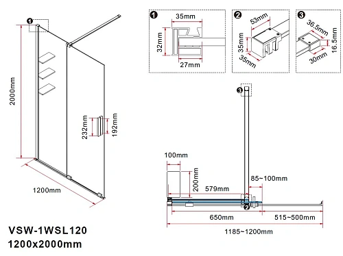 Душевая перегородка Vincea Walk-In VSW-1WSL120CGGM 1200x2000 вороненая сталь, стекло тонированное Душевая перегородка Vincea Walk-In VSW-1WSL120CGGM 1200x2000 вороненая сталь, стекло тонированное