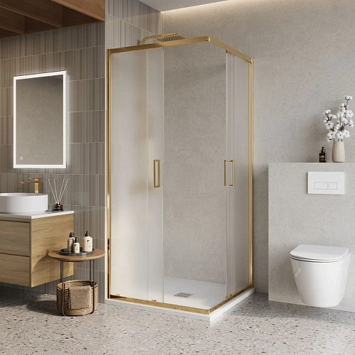 Душевой уголок BelBagno LUCE-A-2-90-P-ORO 90x90 см, профиль золото, стекло рифленая Душевой уголок BelBagno LUCE-A-2-90-P-ORO 90x90 см, профиль золото, стекло рифленая