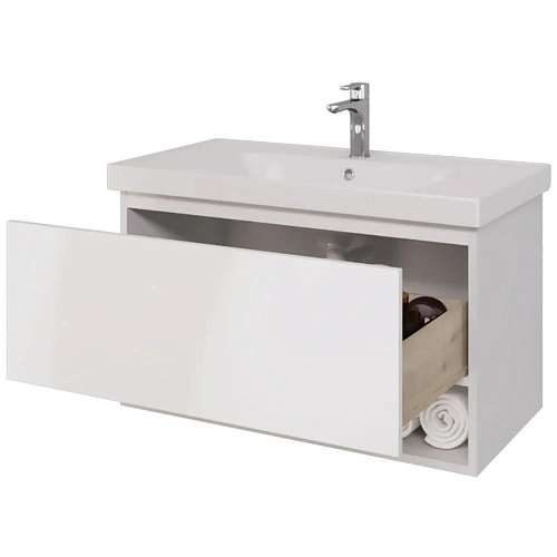 Тумба под раковину DREJA PERFECTO, 90 см, подвесная, 1 ящик, push-to-open, белый глянец 99.0808 Тумба под раковину DREJA PERFECTO, 90 см, подвесная, 1 ящик, push-to-open, белый глянец 99.0808