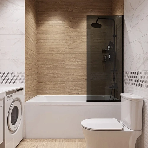 Шторка на ванну DIWO Анапа неподвижная, 70х140, профиль черный матовый, тонированное стекло 583136 Шторка на ванну DIWO Анапа неподвижная, 70х140, профиль черный матовый, тонированное стекло 583136