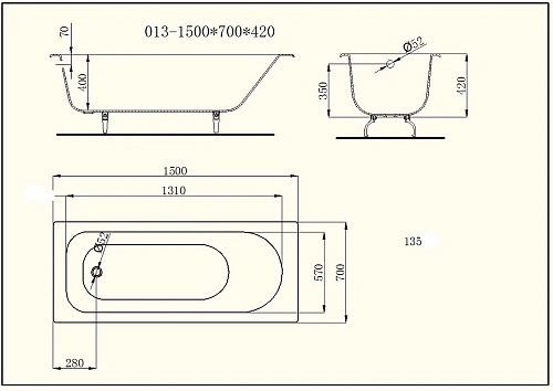 Ванна чугунная BYON 13 150x70x42 V0000223 Ванна чугунная BYON 13 150x70x42 V0000223
