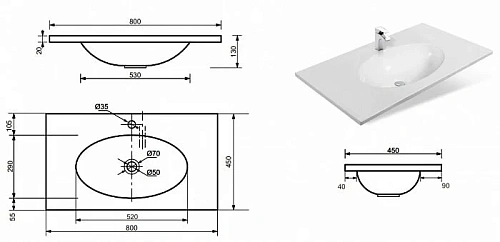 Раковина Эстет Вегас 80 ФР-00000959 800х450 накладная Раковина Эстет Вегас 80 ФР-00000959 800х450 накладная